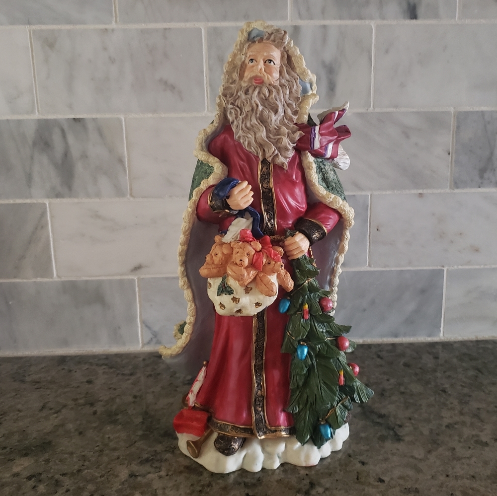 Vintage Santa Claus Figure with a Sack of Puppies & Christmas Tree, Hand Painted